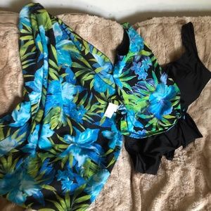 YOUR BEST LOOK SUIT AND VERSATILE COVER UP, SZ 12, BOTH JUST LIKE NEW, TROPICAL
